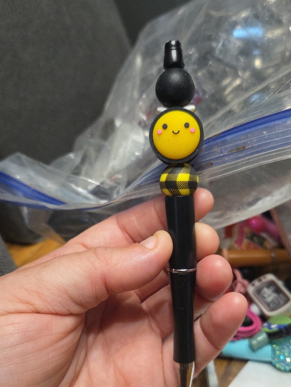 Cute Bee-Themed Black and Yellow Stylus Pen